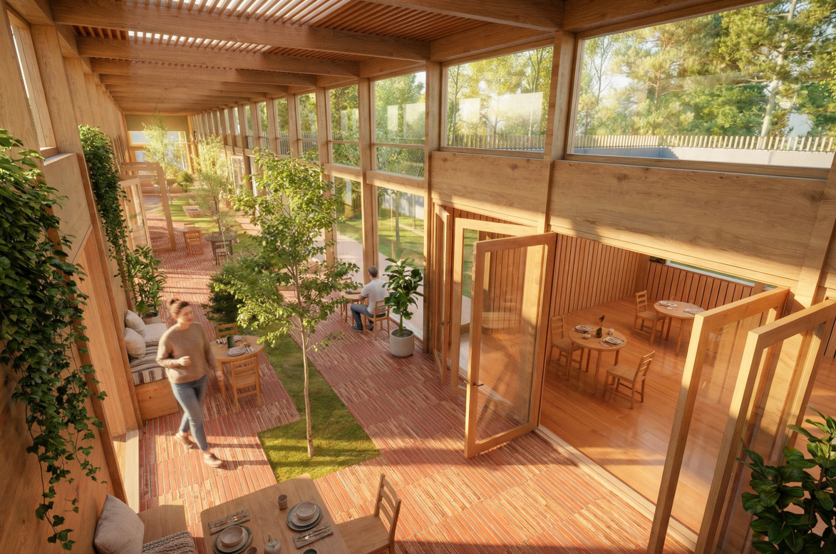 Green station interior and rest area
